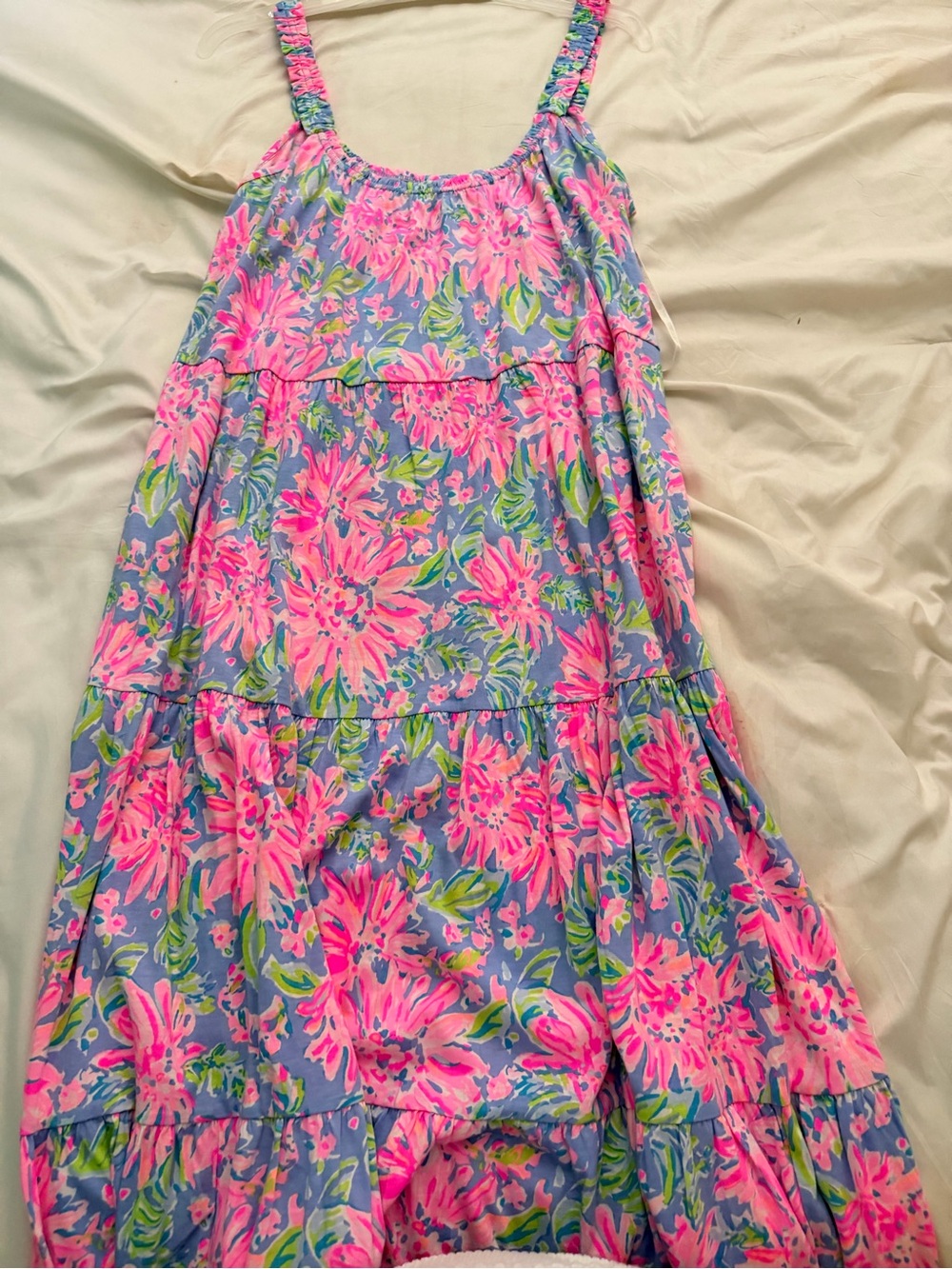 Lilly Pulitzer Pink & Blue Floral Tiered Maxi Dress